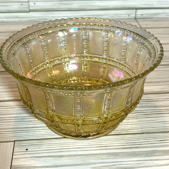 Vintage Lenox Imperial Glass Beaded Block Carnival Glass Bowl #1 Frosted - Picture 1 of 11